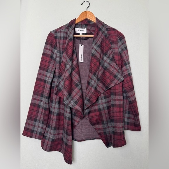 NWT BB Dakota Checkered Cardigan in Bordeaux Burgundy Combo Size Medium - Picture 5 of 8